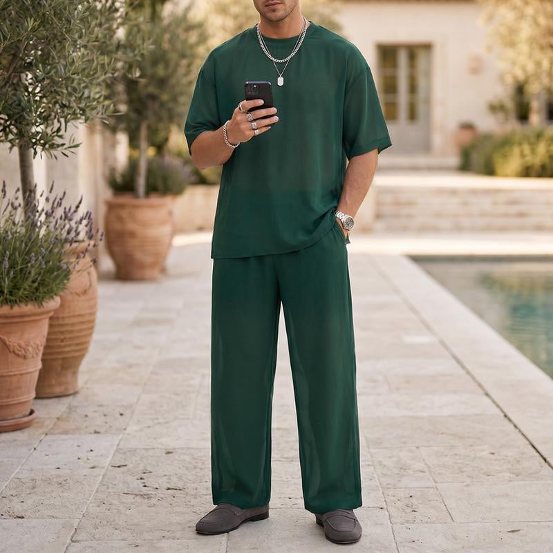 🥳SUMMER HOT SALE💥50% OFF! 🔥Men's T-Shirt & Wide-Leg Pants 2-Piece Set