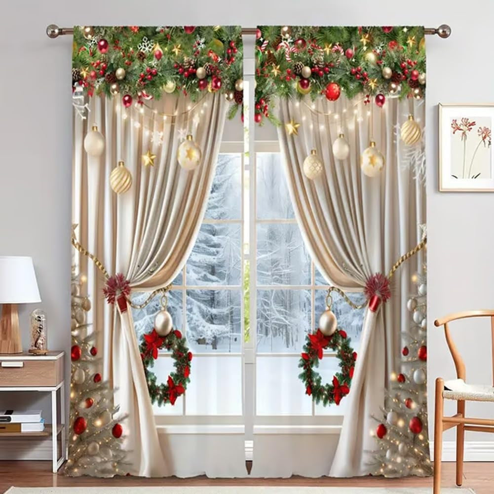 Christmas Window Curtains 2-Piece Set for Home Decor