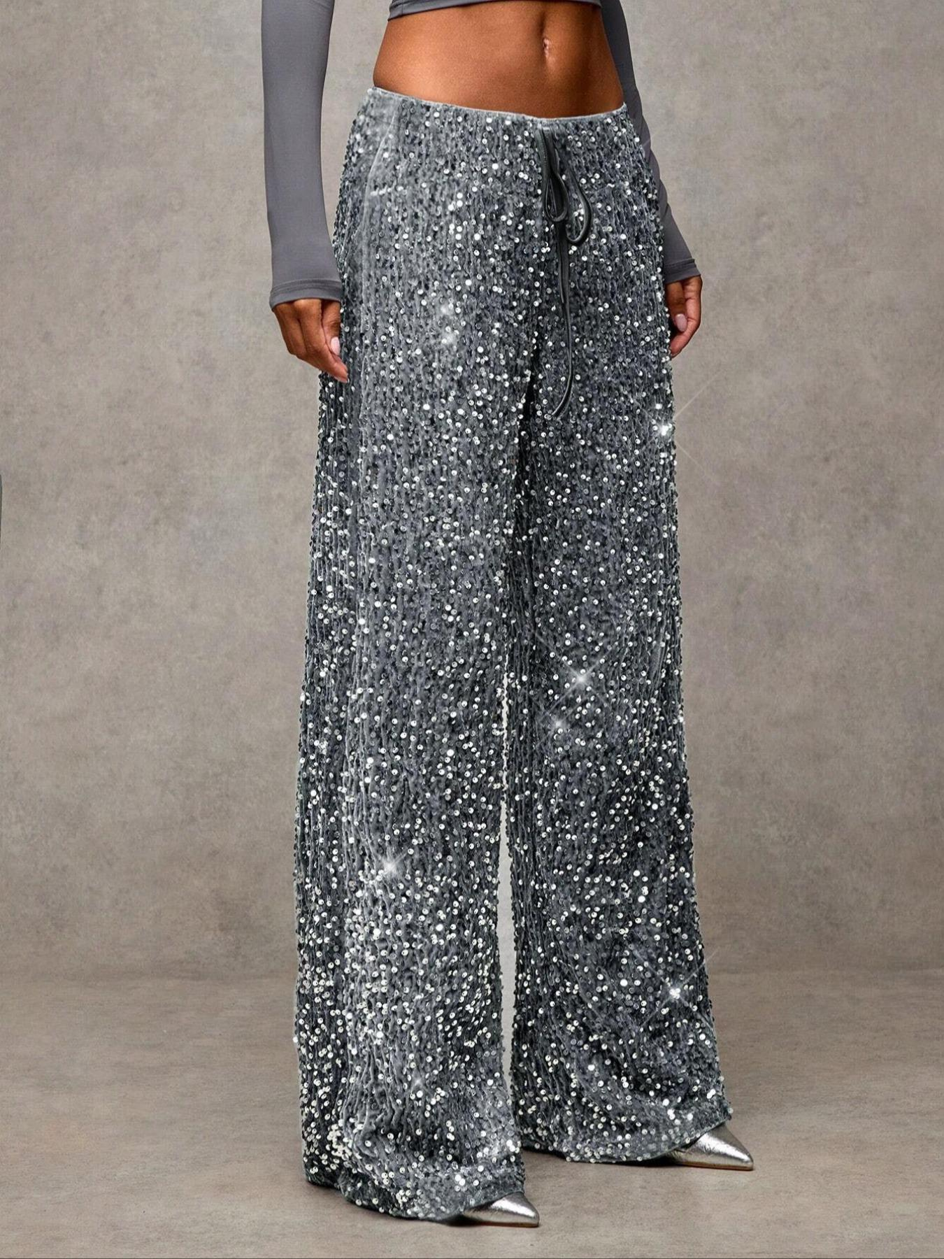 🎄LAST DAY SALE 50% OFF✨Women's Sequin Sparkle Wide Leg Pants with Elastic Waistband✨💃