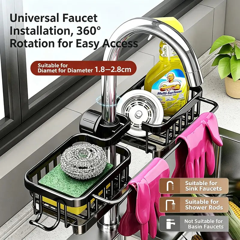š§½š°FaucetāMounted SinkāSpongeāHolder | ToolāFree Install, RemovableāDripāTray & SideāHookš