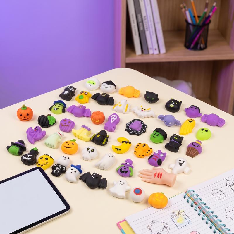 Halloween Squishies Stress Relief Toy Set, Classic Pumpkin/Ghost/Bat Shapes, Super Soft TPR Material with Elastic Squeeze Feel, Washable & Durable, Assorted 24/36/50pcs for Party Favors, Classroom Rewards & Trick-or-Treat