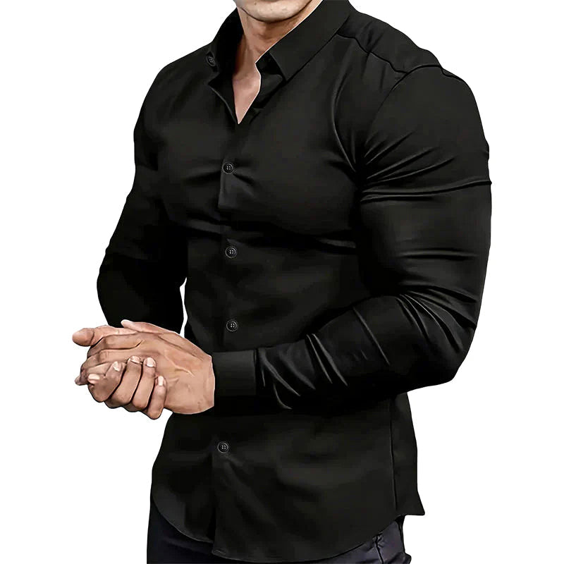 🔥Black-Friday-Mega-Angebot – 50 % Rabatt!🔥Men's Solid Color Lapel Long Sleeve Button-Down Shirts
