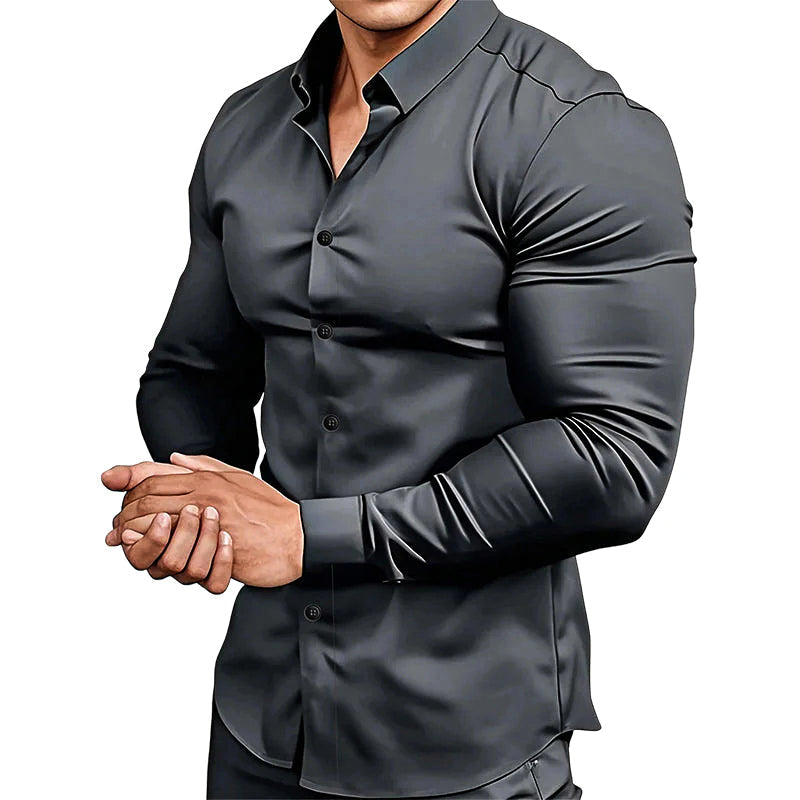 🔥Black-Friday-Mega-Angebot – 50 % Rabatt!🔥Men's Solid Color Lapel Long Sleeve Button-Down Shirts