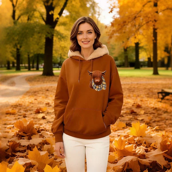 💖NEW YEAR SALE 50% OFF!!🎁Cute Highland Cow Cozy Fleece-Lined Hooded Sweatshirt🦬