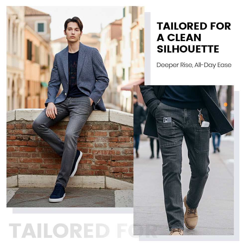 🔥50% OFF👖Men’s Slim Fit 6-Pocket Jeans+Belt