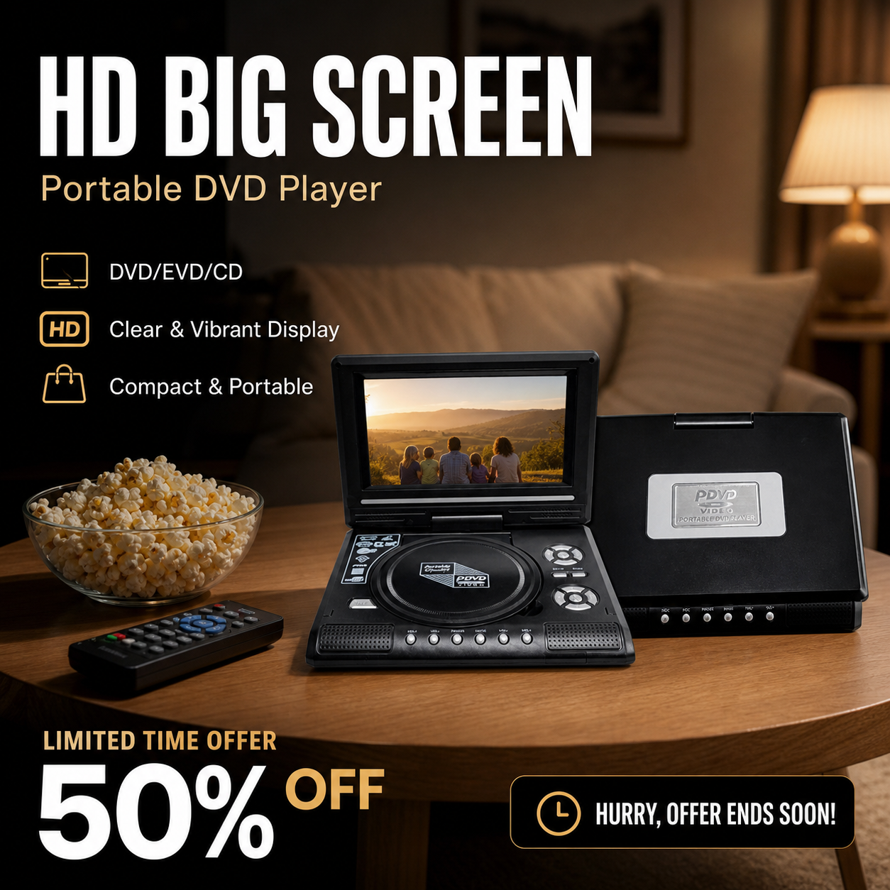 ⏰🎉Limited-time Offer: 50% OFF!🎉—📺 7.8" HD Portable DVD/EVD Player – Large Screen, Rechargeable & Compatible with DVD/CD/USB/SD