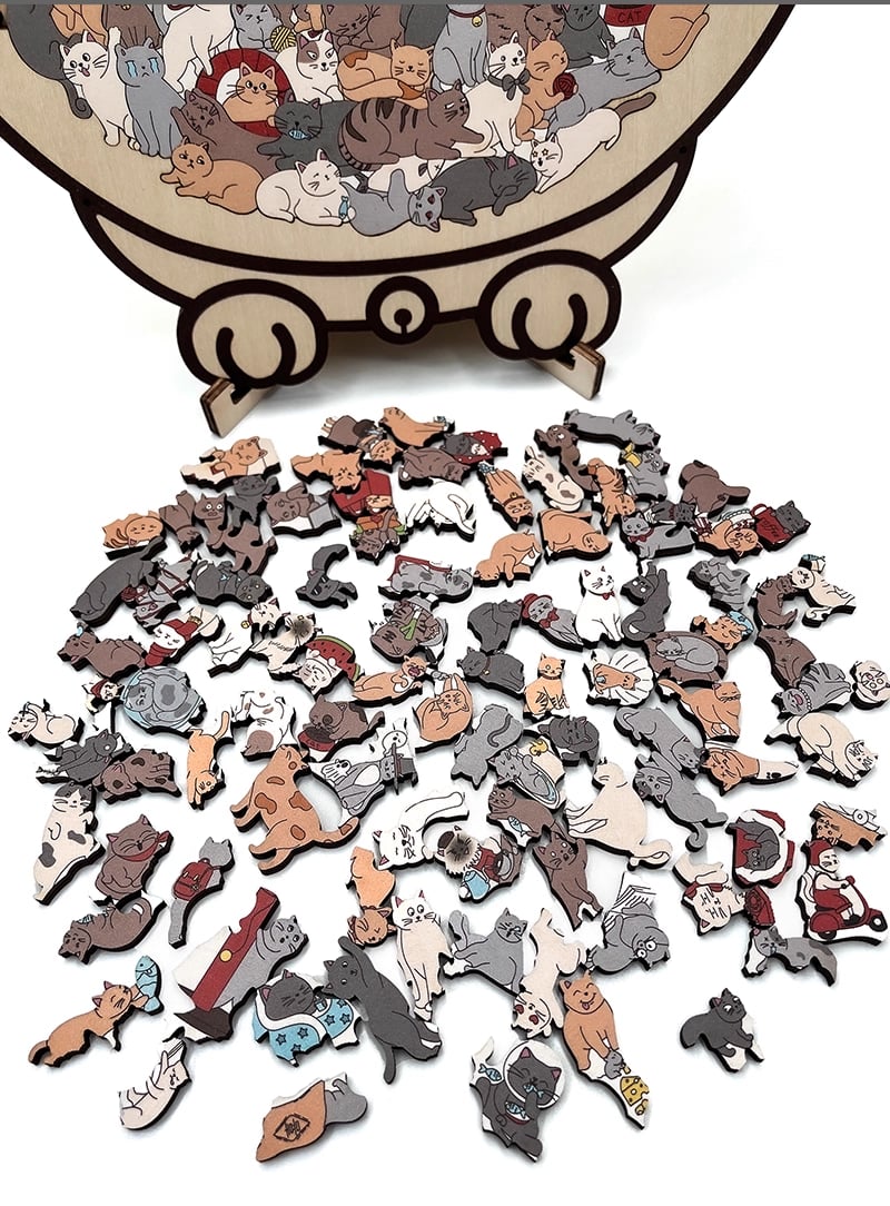 🎅Christmas Sale 49% OFF🐱135-PCS Morandi-Colored Cat Shaped Wooden Jigsaw Puzzle🎁