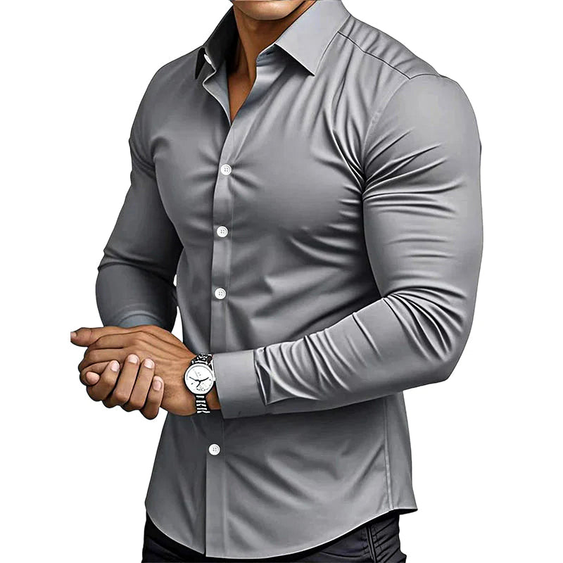 🔥Black-Friday-Mega-Angebot – 50 % Rabatt!🔥Men's Solid Color Lapel Long Sleeve Button-Down Shirts