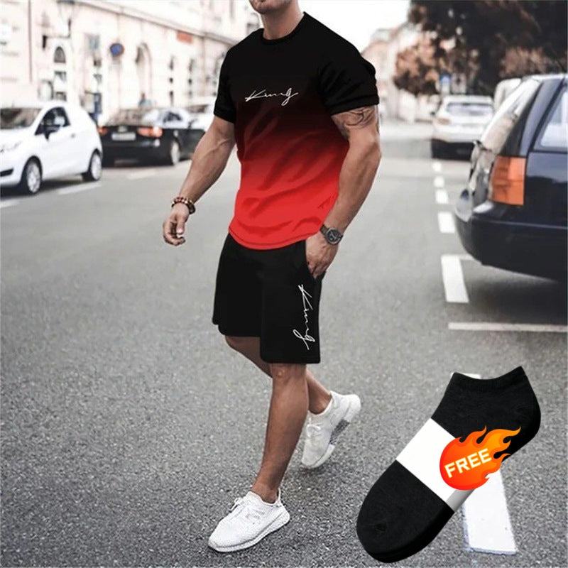 🏖️Summer Cool Deal:😎Men's Gradient Color T-Shirt & Shorts Set