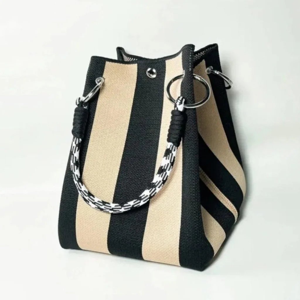 🏆👜 Limited Time Special Price £8.99!!✨ Boho Striped Knit Bucket Handbag for Women – Handmade Summer Beach Shoulder Bag