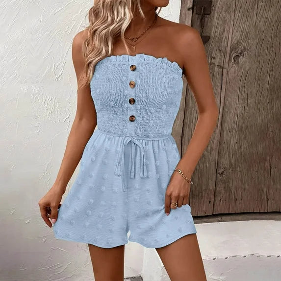 ✨ Bandeau pleated wide-leg jumpsuit | French lazy style