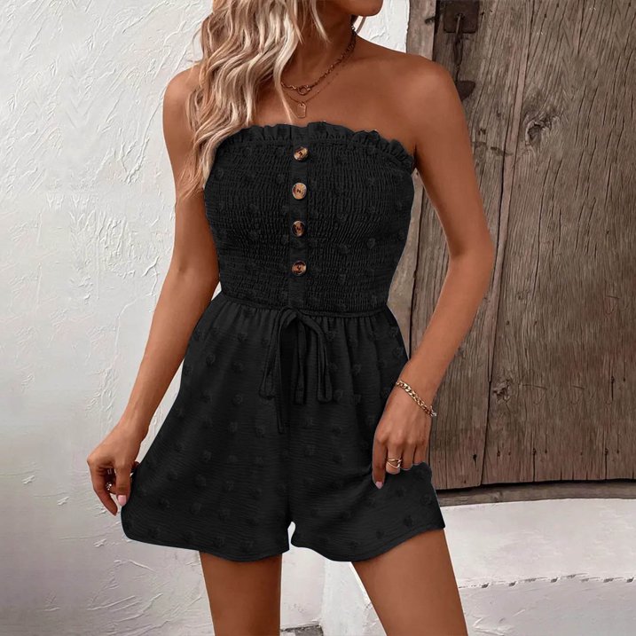 ✨ Bandeau pleated wide-leg jumpsuit | French lazy style