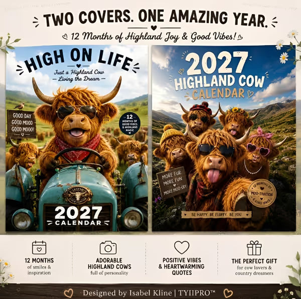 🔥Hot Sale Only£8.99!✨🎁2027 Funny HighlandCows Wall Calendar |A4Hanging Calendar