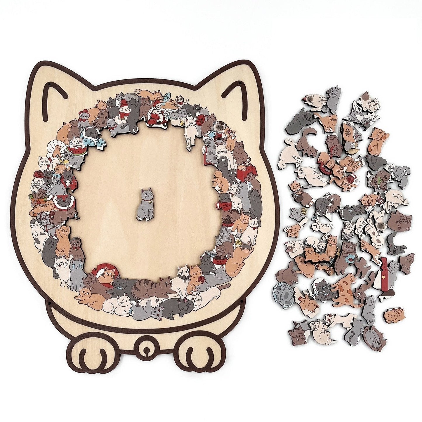 🎅Christmas Sale 49% OFF🐱135-PCS Morandi-Colored Cat Shaped Wooden Jigsaw Puzzle🎁