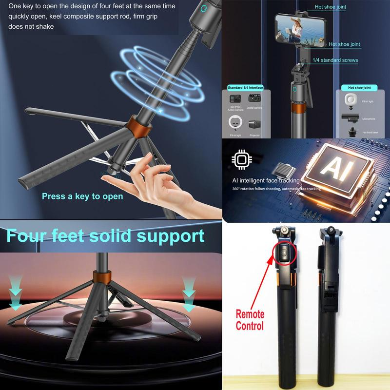 📸50% OFF NOW! 180cm Smart Face-Tracking PTZ Selfie Stick – 360° Auto Follow Phone Tripod with Fill Light, 4-Axis Anti-Shake for Live Streaming & Video Shooting