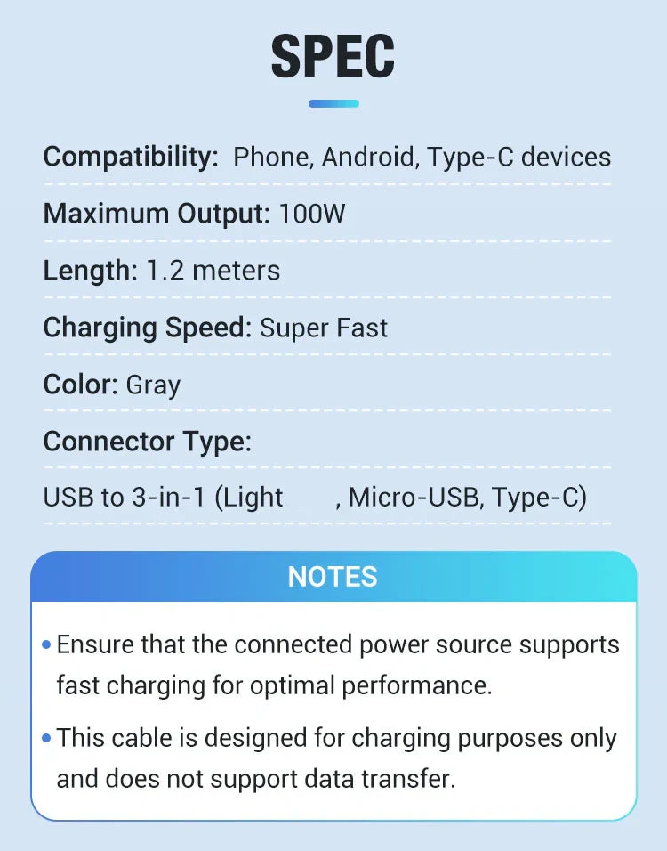 🔥Transparent Luminous 3-in-1 Super Fast Charging Cable🔥