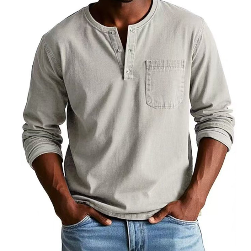 Men's Fashion Vintage Distressed Pocket Long-Sleeve Shirt