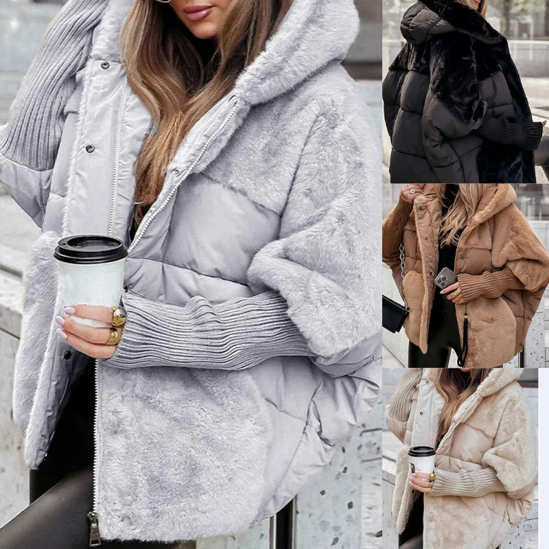 đHot Sale 50% OFFâłWomenâs Oversized Hooded Patchwork Puffer Coat
