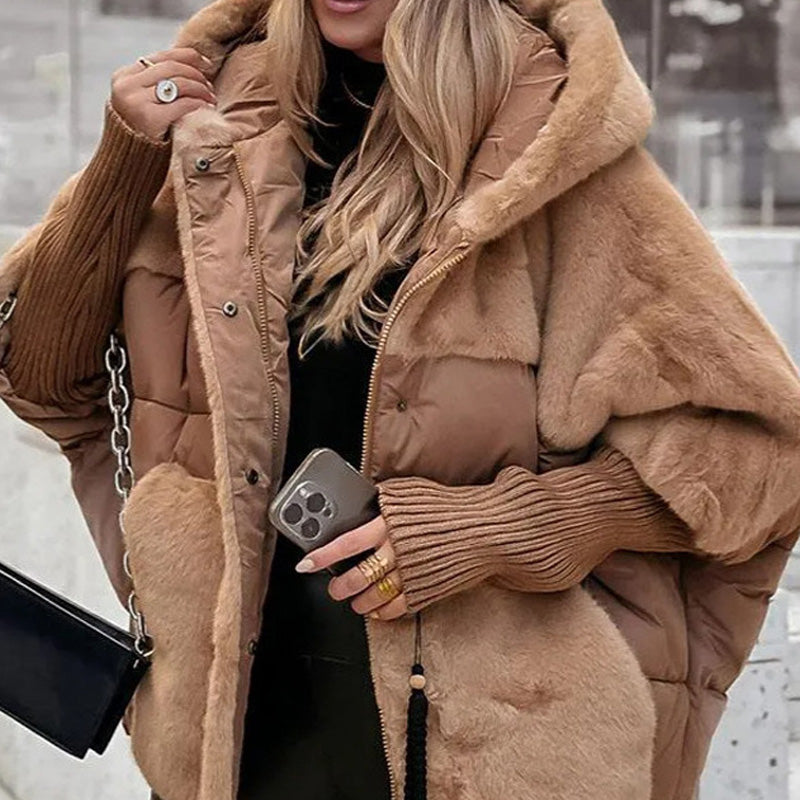 đHot Sale 50% OFFâłWomenâs Oversized Hooded Patchwork Puffer Coat