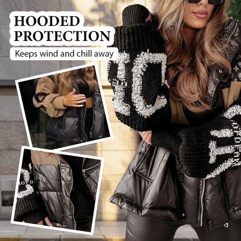 ⏳Limited-time 50% off⏰Women’s Patchwork Knit Sleeve Hooded Puffer Jacket🧥