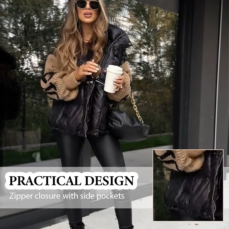 ⏳Limited-time 50% off⏰Women’s Patchwork Knit Sleeve Hooded Puffer Jacket🧥