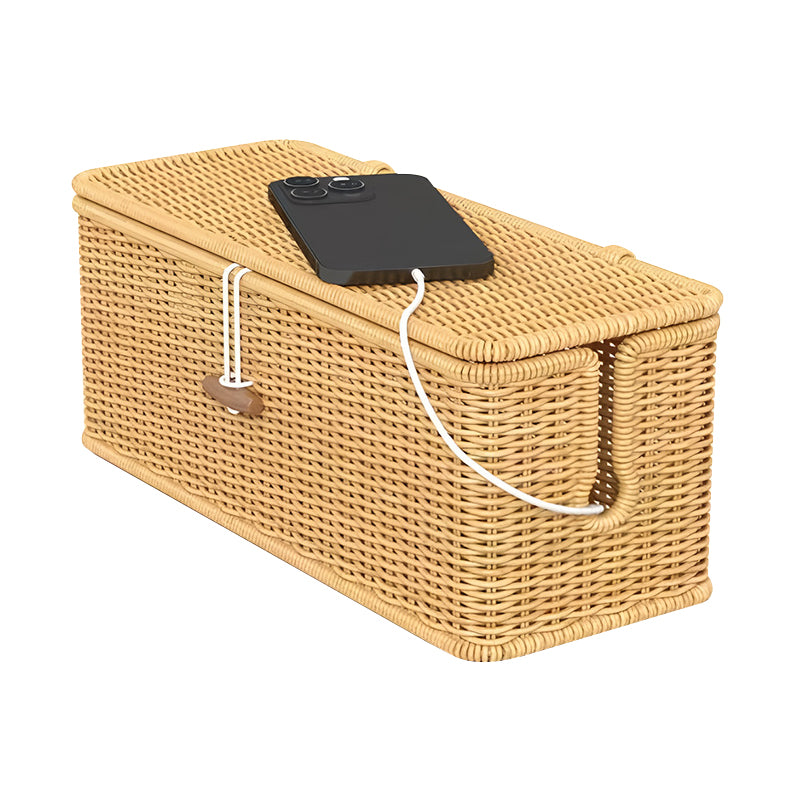 Hand Woven Rattan Cable Organizer Box with Lid