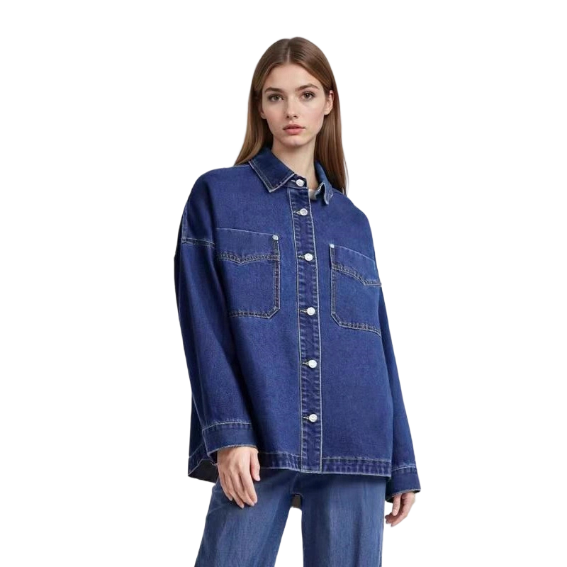 ✨ 50% OFF NOW! 🧥 Women's Casual Long Sleeve Denim Shirt Jacket – Oversized Fit & Chest Pockets