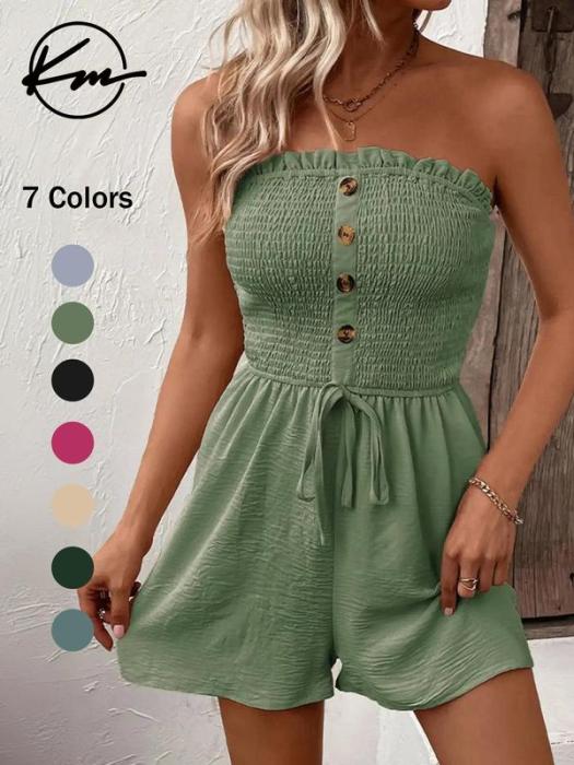 ✨ Bandeau pleated wide-leg jumpsuit | French lazy style