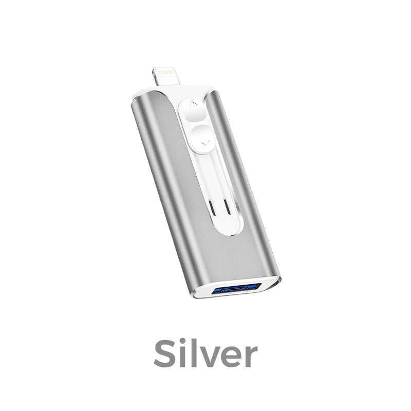 4-in-1 MFi Certified USB Flash Drive with Type-C Adapter for iPhone/Android/PC