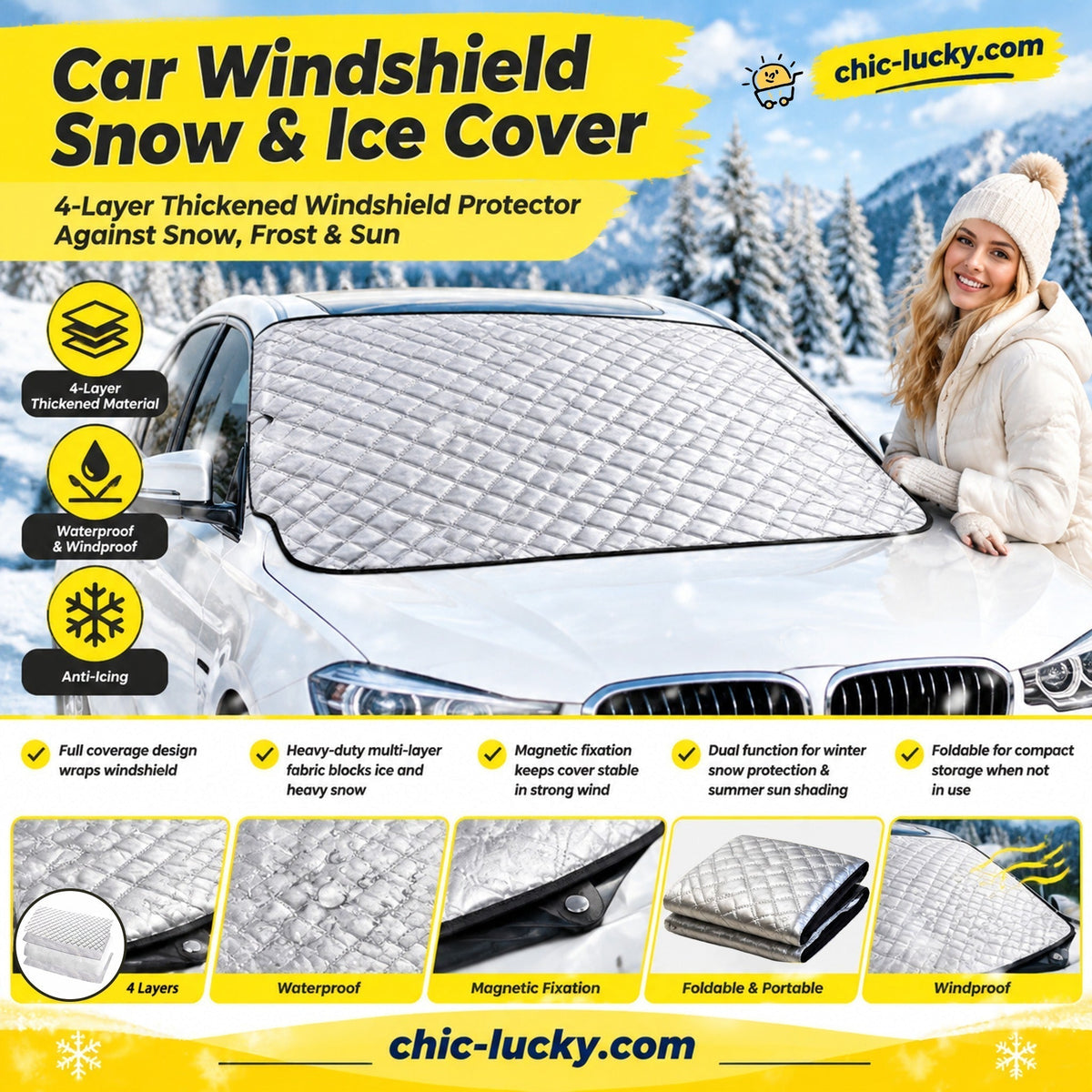 🚗 50% OFF NOW! ✨ Front Windshield Cover – All-Season Protection, Frost Protection & Premium Quality – Perfect for Cars, Vans, and SUVs ❄️☀️