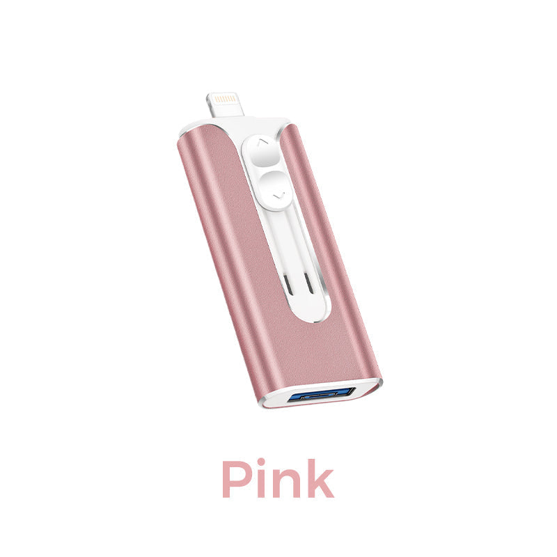 4-in-1 MFi Certified USB Flash Drive with Type-C Adapter for iPhone/Android/PC