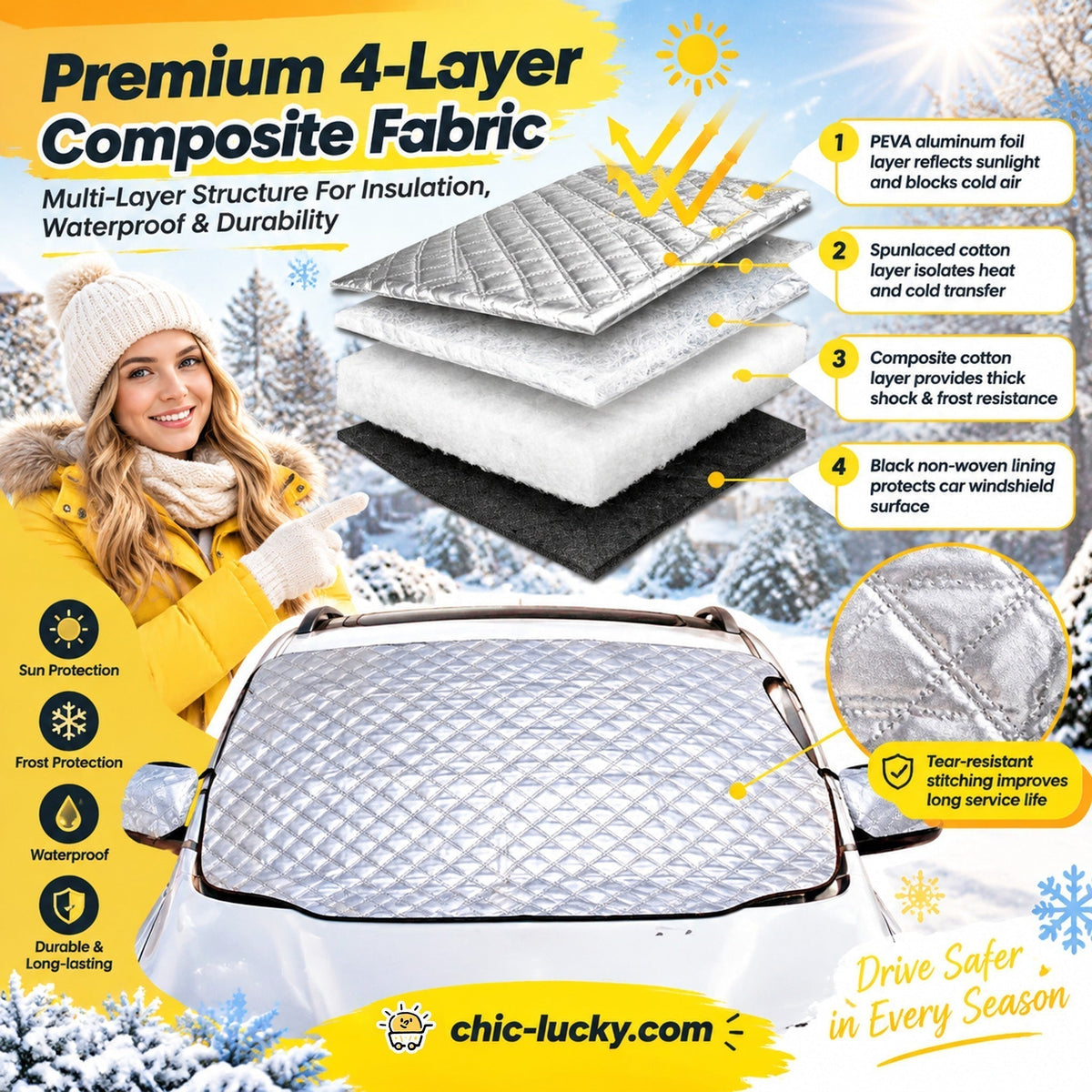 🚗 50% OFF NOW! ✨ Front Windshield Cover – All-Season Protection, Frost Protection & Premium Quality – Perfect for Cars, Vans, and SUVs ❄️☀️