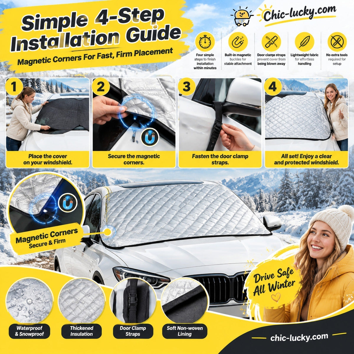 🚗 50% OFF NOW! ✨ Front Windshield Cover – All-Season Protection, Frost Protection & Premium Quality – Perfect for Cars, Vans, and SUVs ❄️☀️