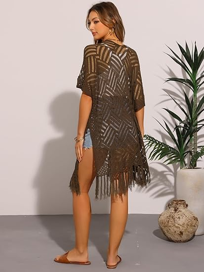 🔥Special Price:£15.99!!😍Women’s Oversized Knit Cardigan – Lightweight Crochet Tassel Kimono for Spring & Summer 🌸