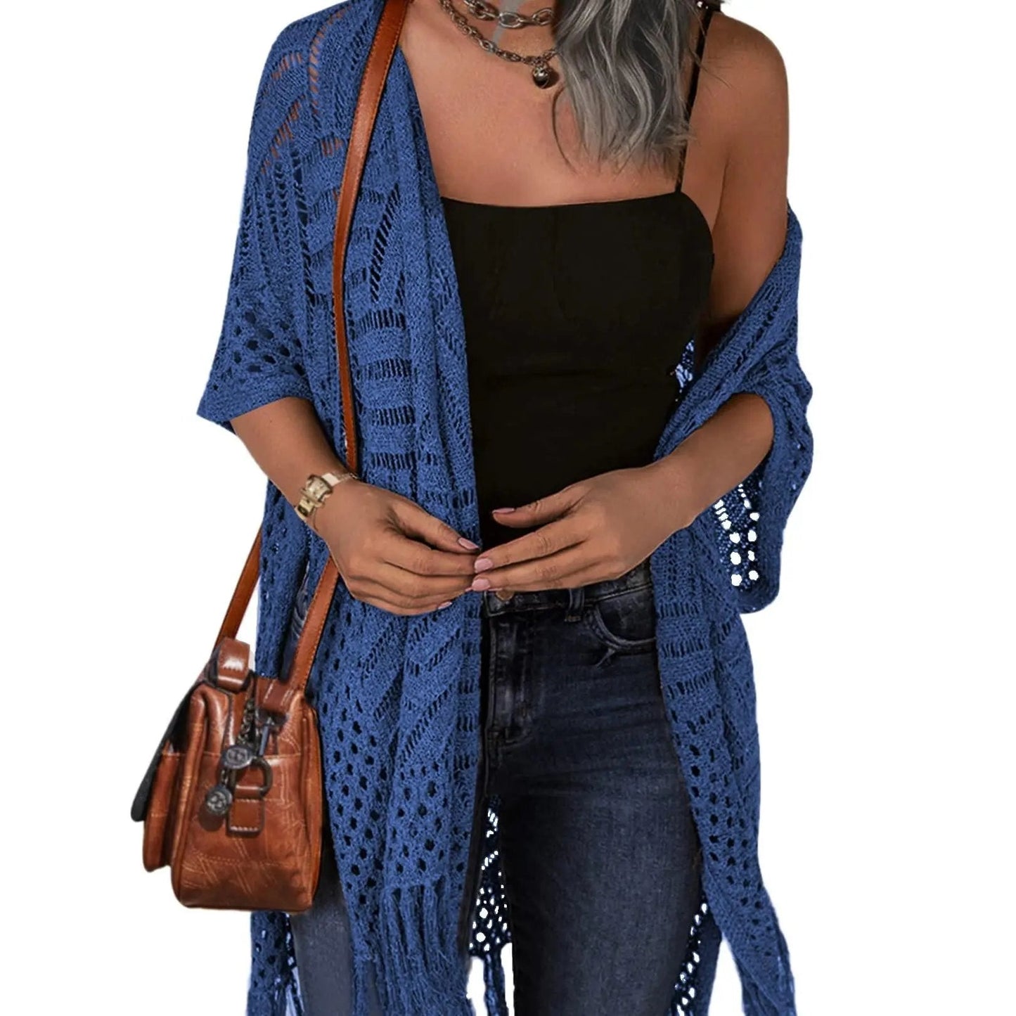 🔥Special Price:£15.99!!😍Women’s Oversized Knit Cardigan – Lightweight Crochet Tassel Kimono for Spring & Summer 🌸