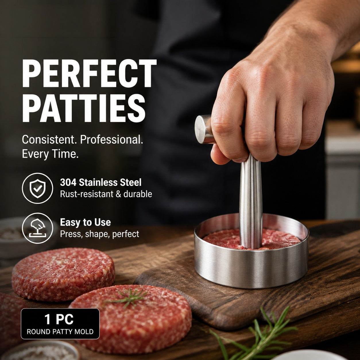 🥩Steak Press Round Patty Mold | Food‑Grade 304 Stainless Steel Burger Patty Maker