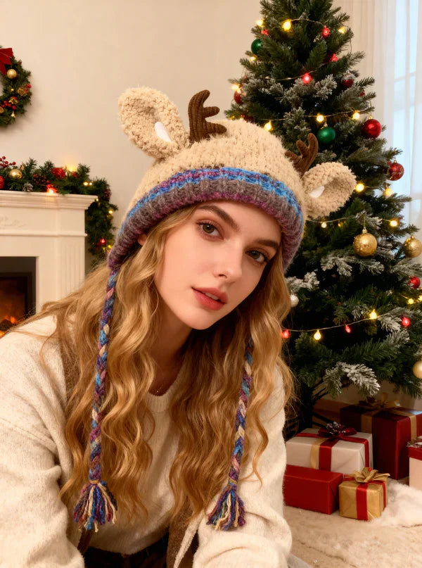 🎁🎄Christmas Sale 49% OFF! 🦌Original design Festive Christmas Antler Hat🧶