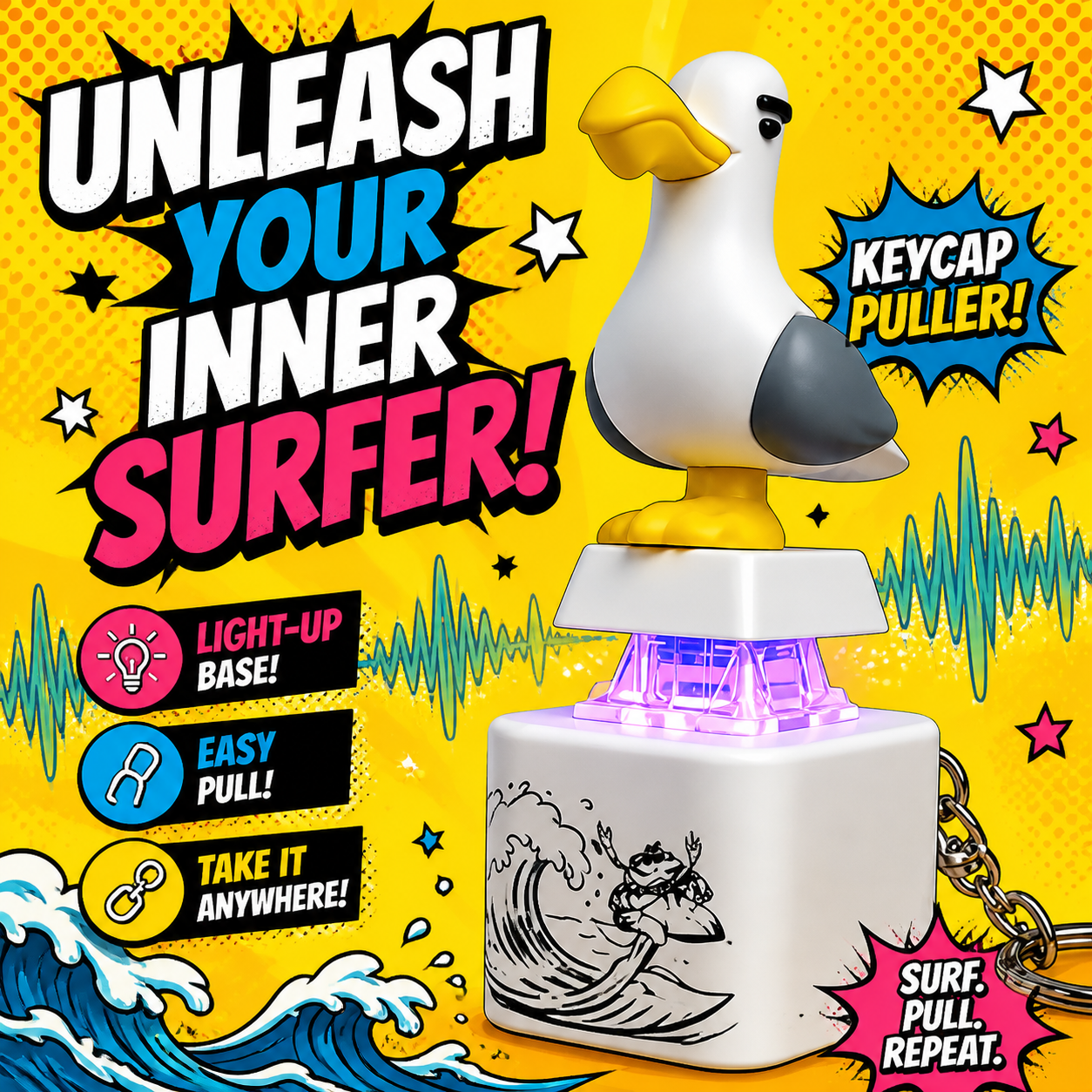 Seagull MINE! Button Keychain-Real Sound & LED Light, Funny Interactive Gift for Friends & Family summerwins
