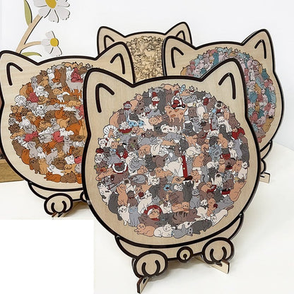 🎅Christmas Sale 49% OFF🐱135-PCS Morandi-Colored Cat Shaped Wooden Jigsaw Puzzle🎁