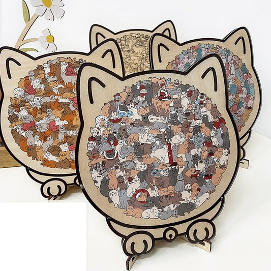 🎅Christmas Sale 49% OFF🐱135-PCS Morandi-Colored Cat Shaped Wooden Jigsaw Puzzle🎁