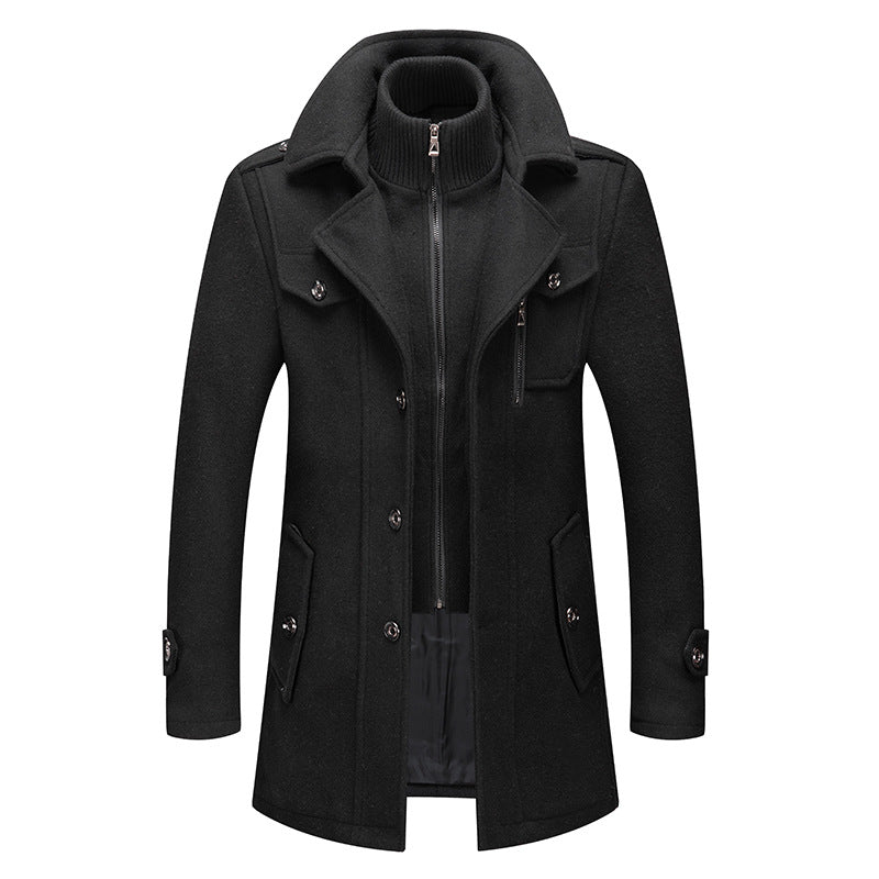 ⏳Time-Limited Special⏰Men's Business Woolen Coat Fashion Double Neck Medium And Long Woolen Coat