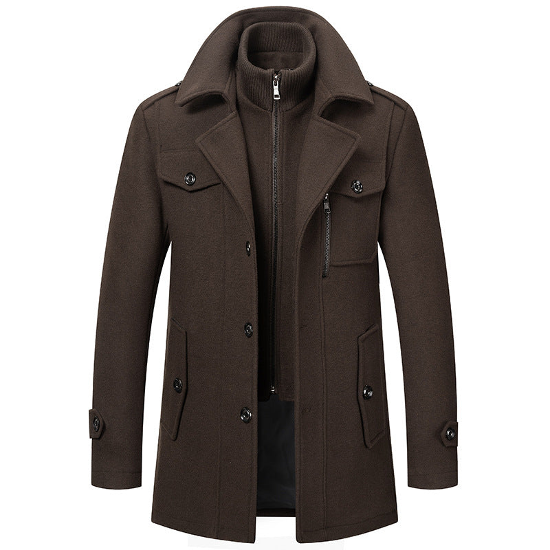 ⏳Time-Limited Special⏰Men's Business Woolen Coat Fashion Double Neck Medium And Long Woolen Coat