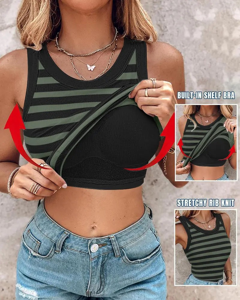 💖Last Day Special Price ￡12.99!!💖Ribbed Stretchy Tank Top with Shelf Bra