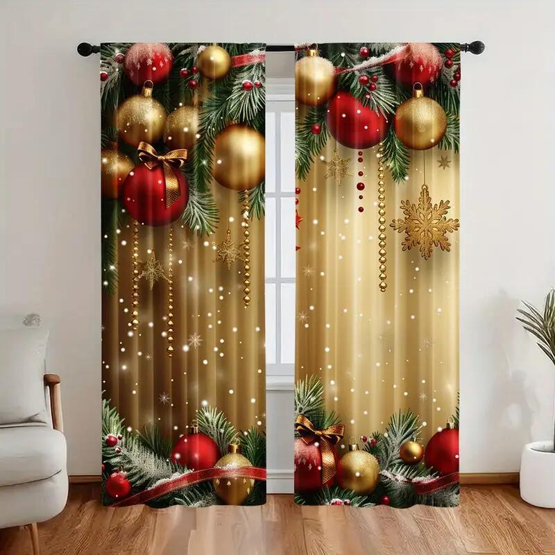 Christmas Window Curtains 2-Piece Set for Home Decor