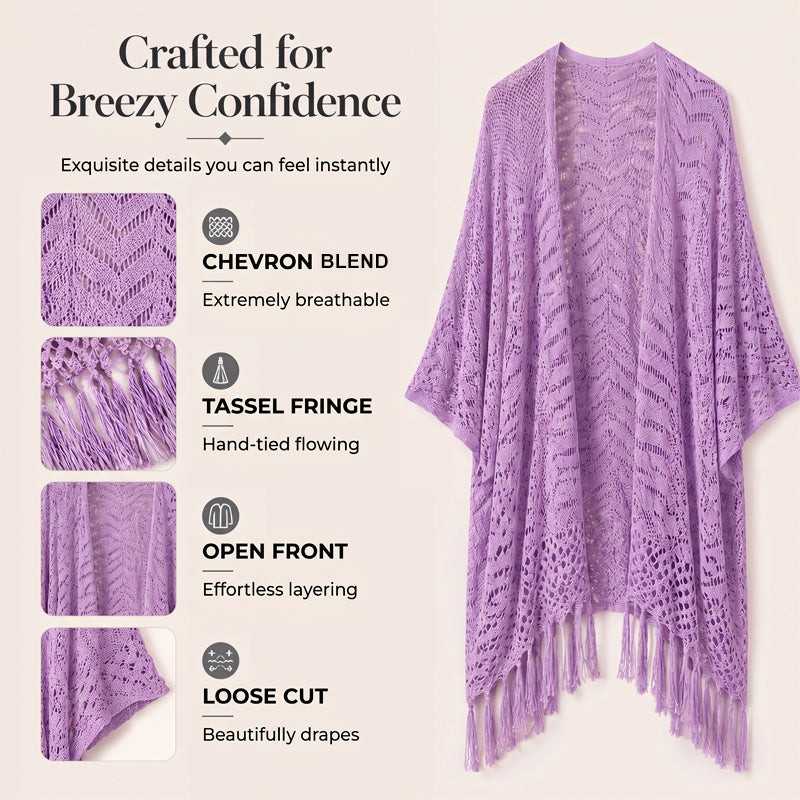 🔥Special Price:£15.99!!😍Women’s Oversized Knit Cardigan – Lightweight Crochet Tassel Kimono for Spring & Summer 🌸