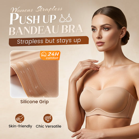⛱️Special Price ￡9.99!!💞Womens Strapless Bras Push Up Bandeau Bra Non Slip Wireless Supportive Padded Bras Seamless Comfortable Tube Jelly Bra