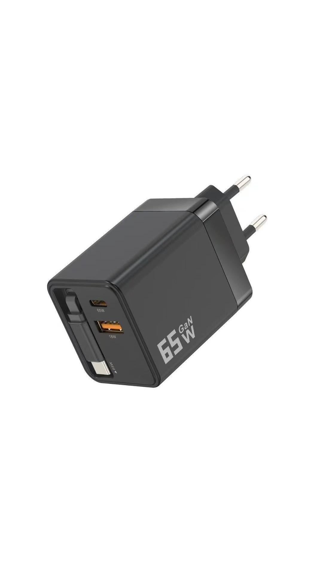 65W Fast Charging Phone Charger Block with Retractable 80cm Type-C Cable