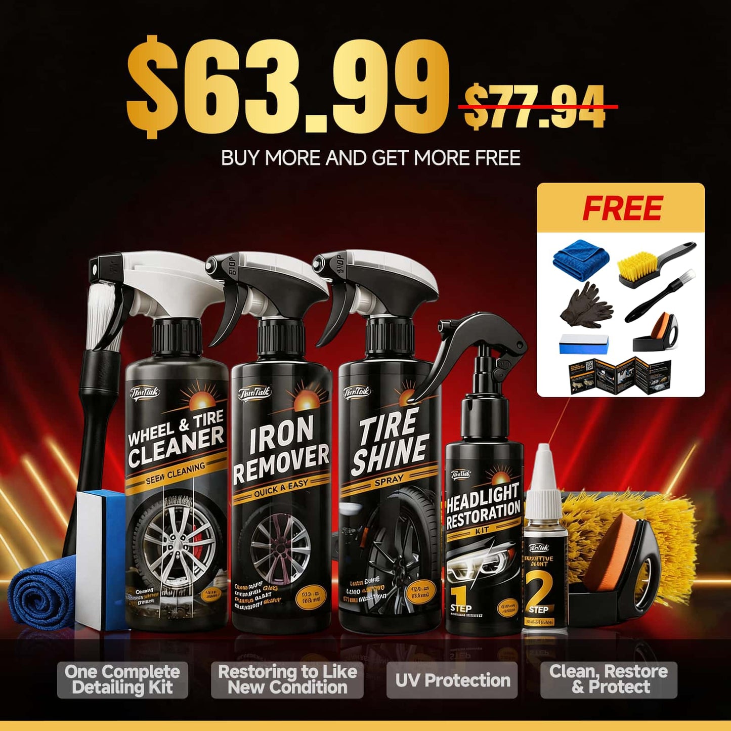 Car Restoration &  Detailing Kit - Headlight + Tire+ Wheel