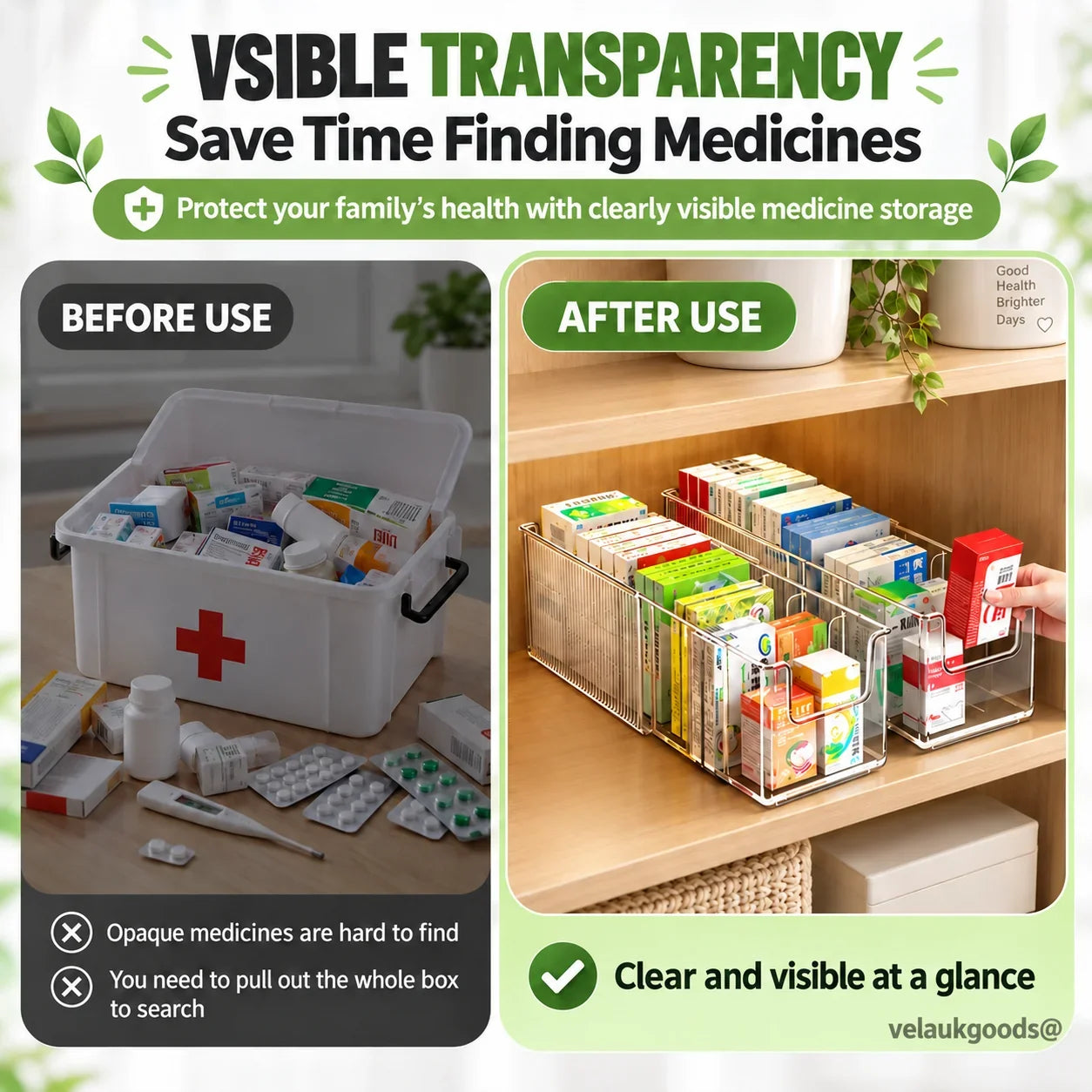 🗄️ 50% OFF! Transparent Extendable Storage Organiser – adjustable 24.5–43cm, clear PET walls let you see every item at a glance. Perfect for medicines, supplements & toiletries – no more rummaging! 🏠✨