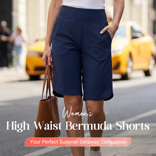 🩳50% OFF LIMITED TIME! ✨Women High Waist Bermuda Yoga Shorts with Side Pockets, Stretch Lightweight Knee-Length Athletic Shorts for Summer Daily & Travel